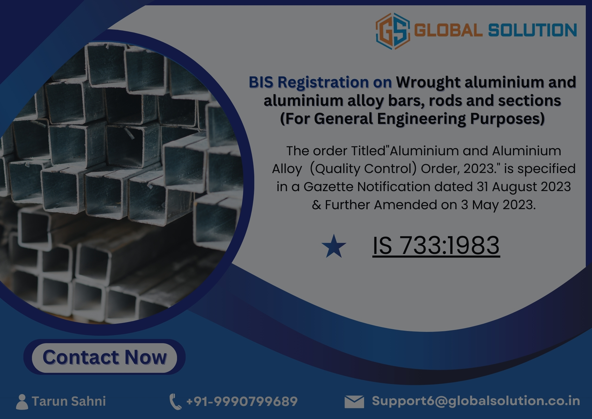 BIS certification for Wrought aluminium and aluminium alloy bars, rods and sections